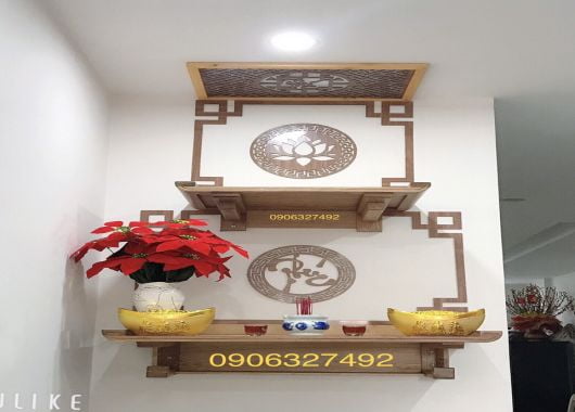 Hình ảnh bàn thờ treo tường đẹp và chất lượng trang nghiêm từng chi tiết