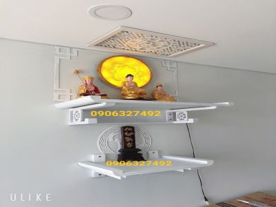 Bàn thờ treo tường hai tầng trang trí trang nghiêm thờ phật và gia tiên