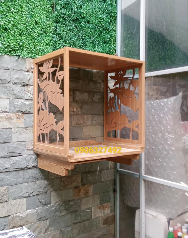 Kệ thờ phật quan âm ở sân thượng gỗ sồi