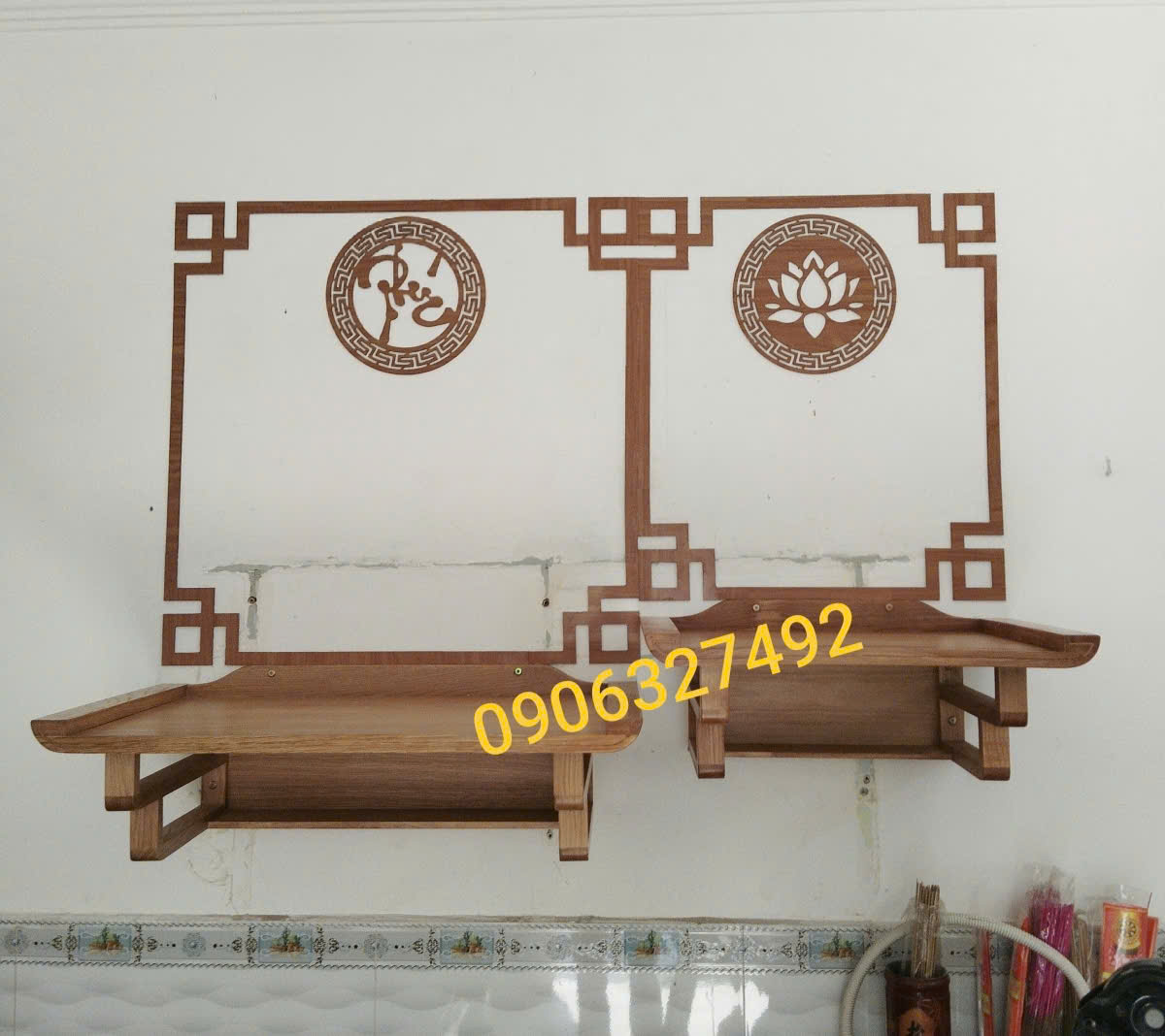 Mẫu bàn thờ treo tường 2 tầng tphcm